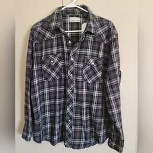 M75 Wrangler Wrancher plaid snap up flannel shirt front flap pockets